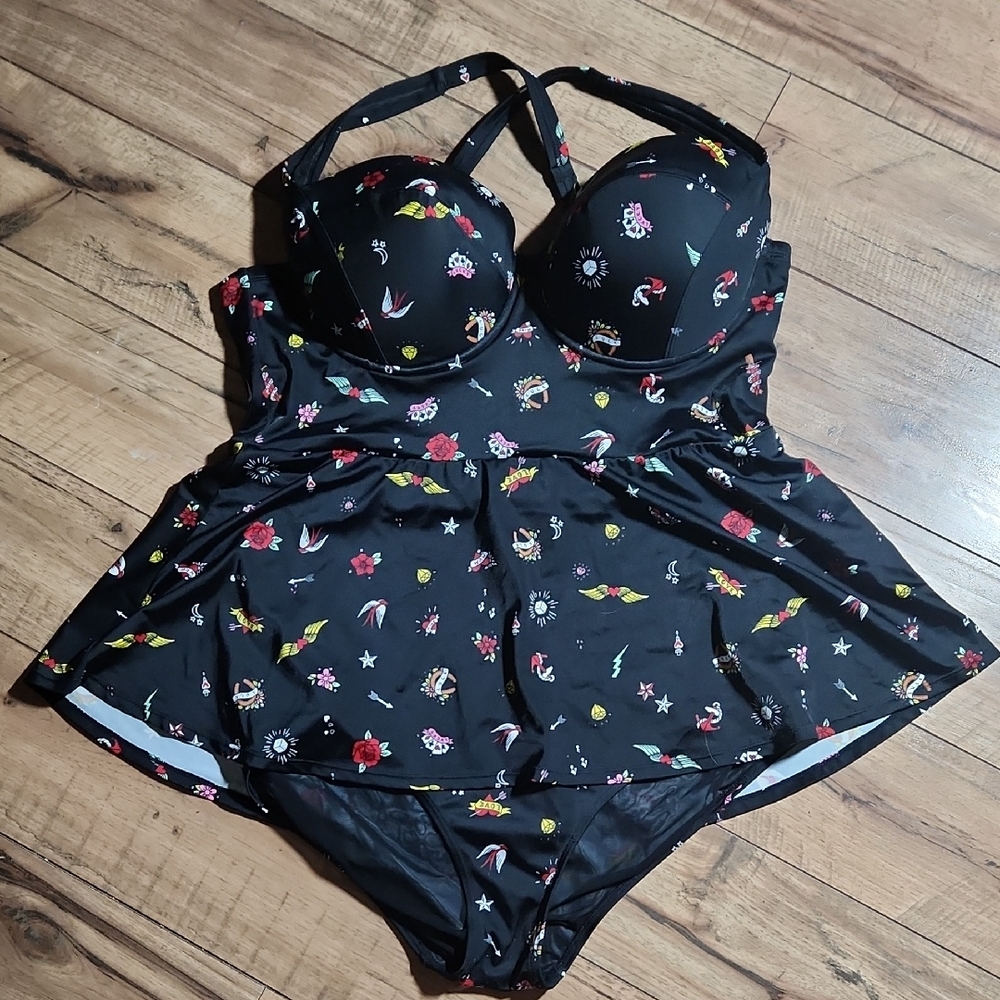 Torrid Black Floral One Piece Swimsuit